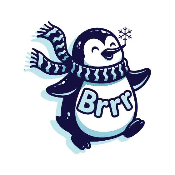 Penguin Mid-Stride With Flapping Scarf
