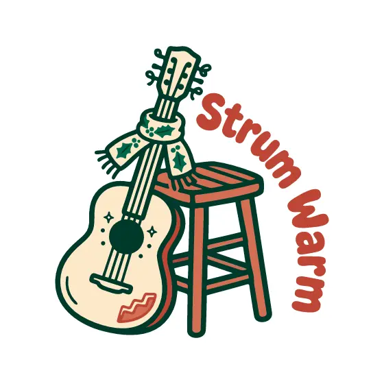 Guitar and Stool with Red Lettering