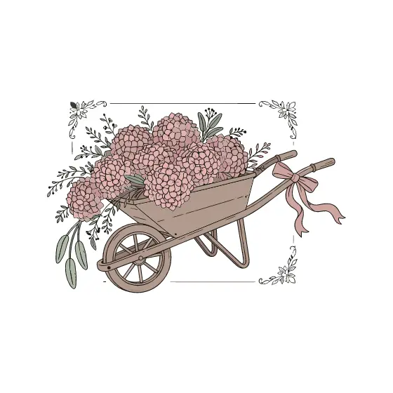 Hydrangea Wheelbarrow with Sage Sprigs
