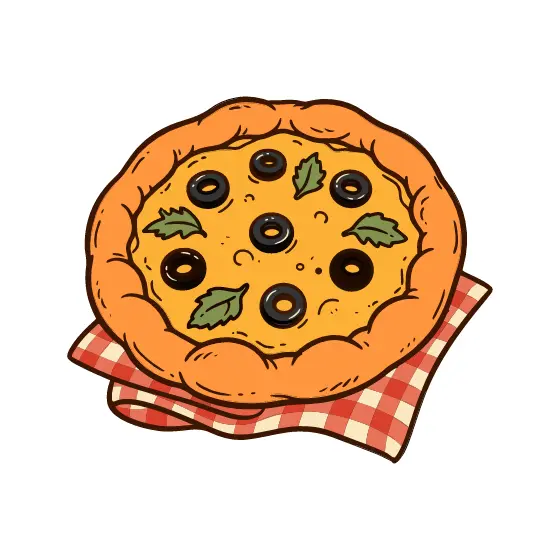Pale Olive Pizza on Checkered Cloth