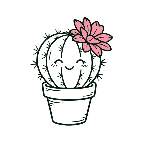 Smiling Cactus With Side-Tilted Pink Bloom