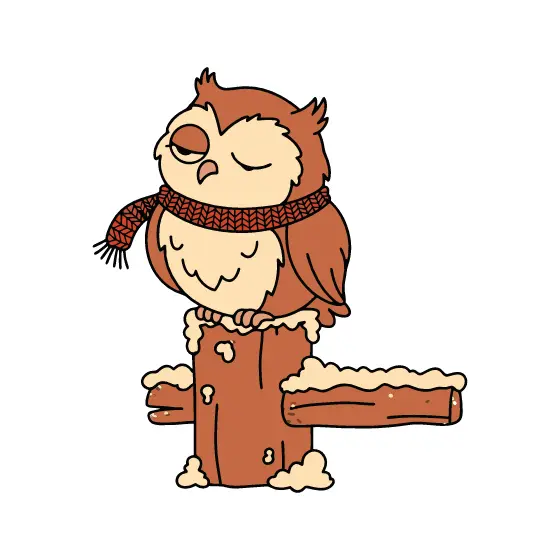 Winking Owl on Snowy Log