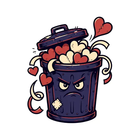 Grumpy Trash Can Overflowing With Hearts