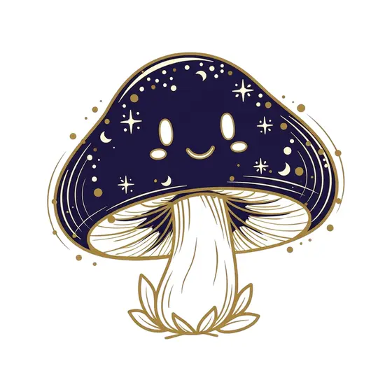 Friendly Celestial Mushroom With Gold Stars