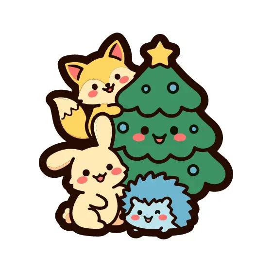 Kawaii Christmas Tree With Animal Friends