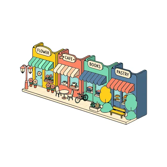Colorful Isometric Shopping Street Row