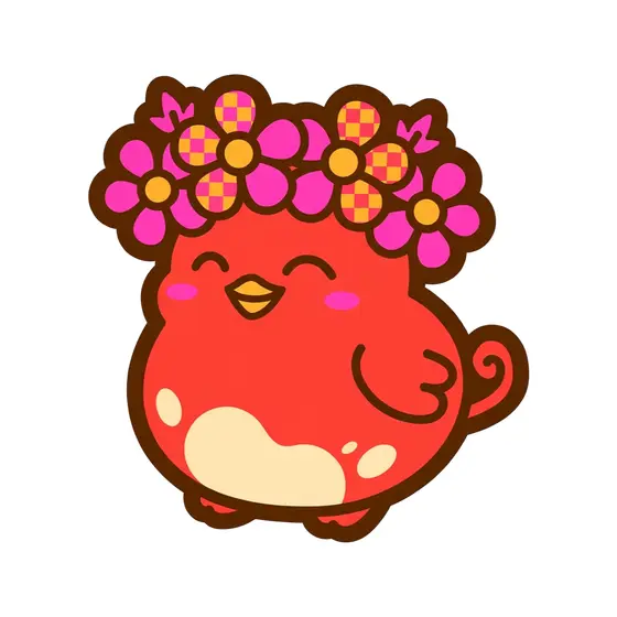 Red Chick With Daisy Crown Pose