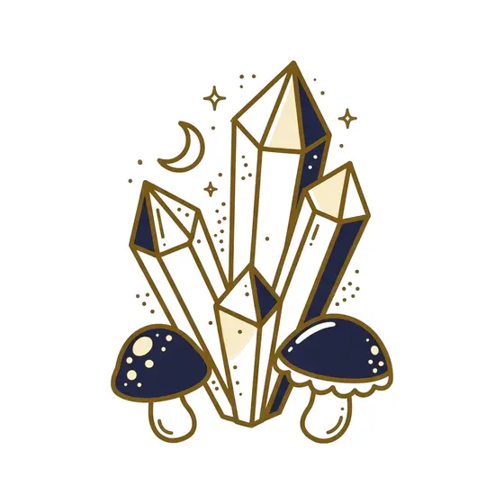 Crystals With Spotted and Glossy Mushrooms