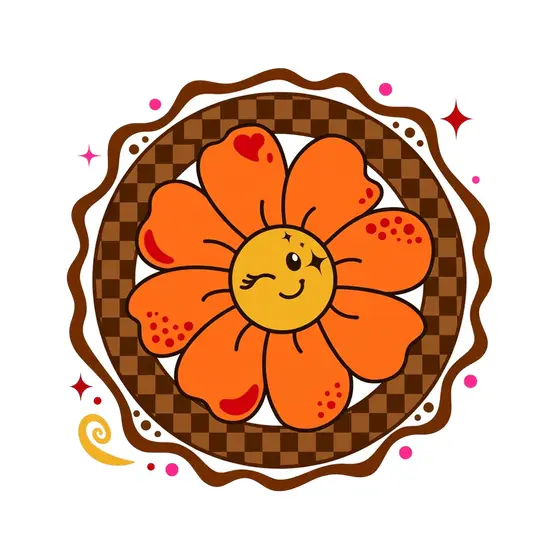 Winking Orange Daisy on Checkerboard