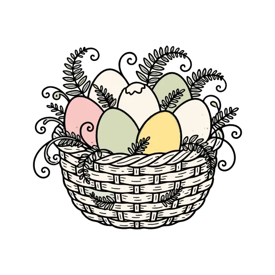 Pastel Eggs In Fern Basket