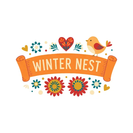 Yellow Bird Heart Winter Nest Scroll