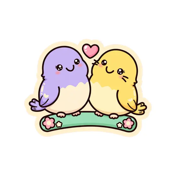 Lavender and Yellow Kawaii Lovebirds