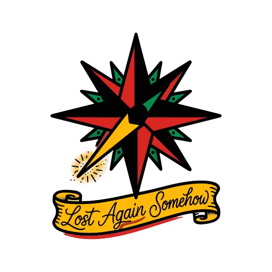 Black Compass Star With Red Points and Banner