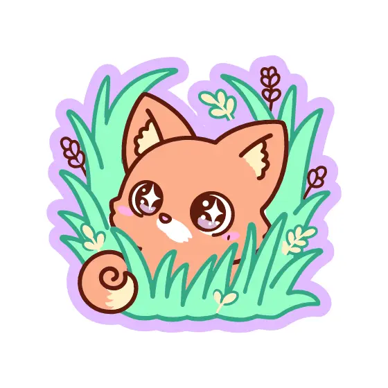 Fox Peeking Over Grass With Sprigs