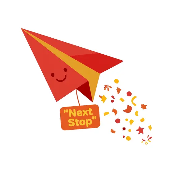 Red Paper Airplane With Next Stop Tag
