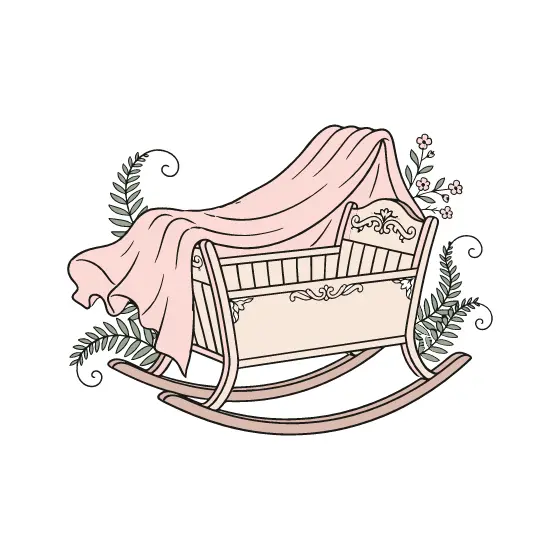 Blush Canopy Wooden Cradle With Ferns