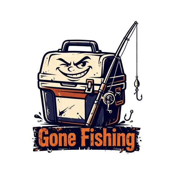 Grinning Cooler With Fishing Rod And Orange Band