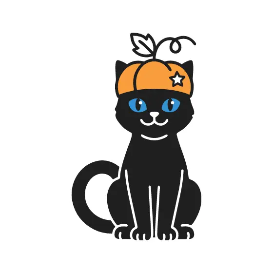 Black Cat in Pumpkin Hat Front