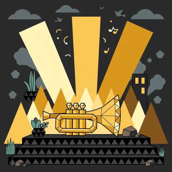 Gold Trumpet on Stepped Bandstand