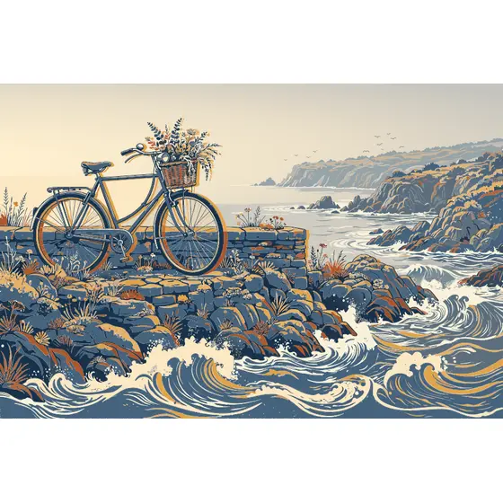 Vintage Bicycle Overlooking Rocky Coastal Waves