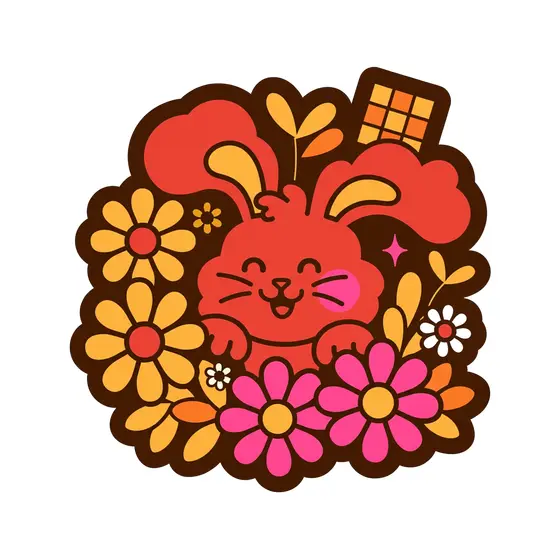 Red Bunny Smiling Among Flowers