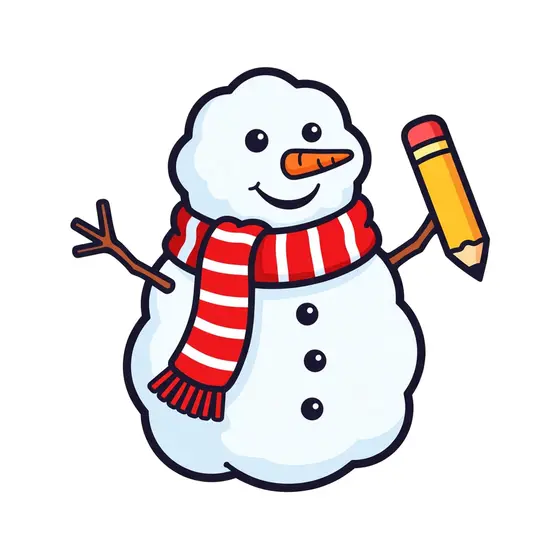 Smiling Snowman Holding Yellow Pencil