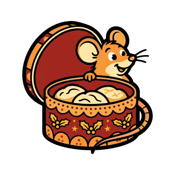 Mouse Peeking From Red Cookie Tin