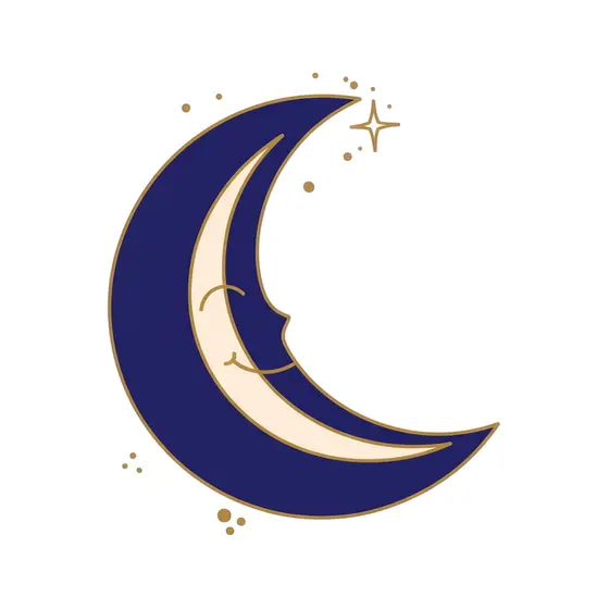 Smiling Crescent Moon With Gold Stars