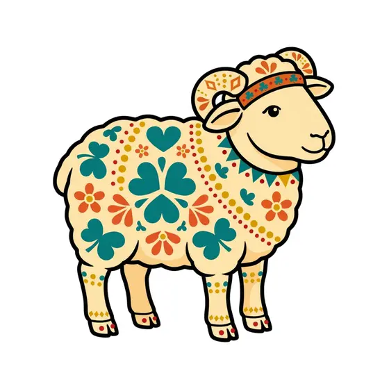 Sheep With Floral Folk Pattern
