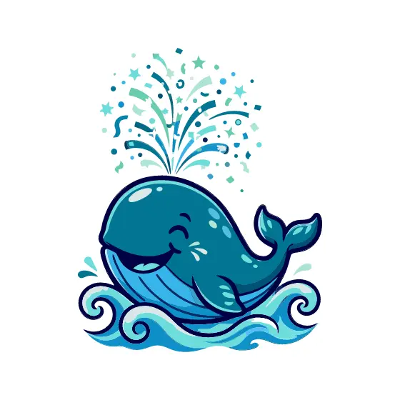 Grinning Whale Spraying Star Confetti