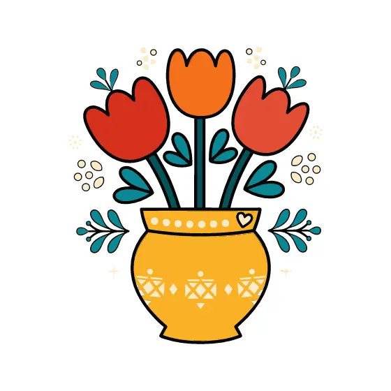 Red and Orange Tulips in Mustard Vase
