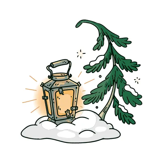 Tin Lantern Glowing Beside Snowbank