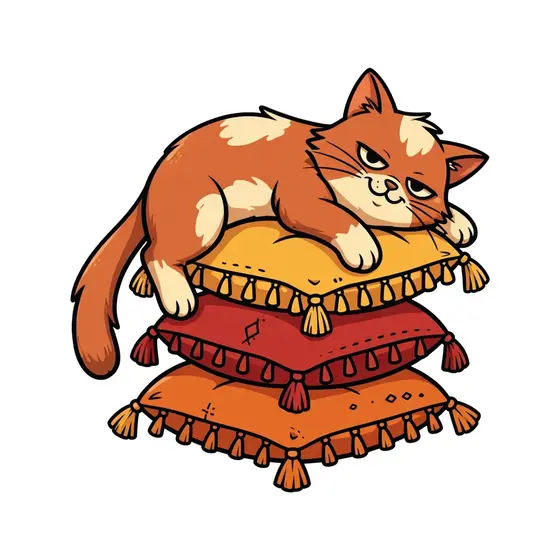Grumpy Orange Cat On Pillow Stack