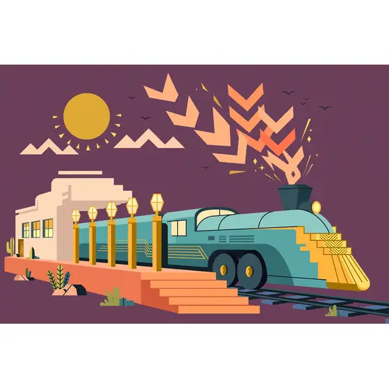 Streamlined Teal Locomotive With Gold Nose