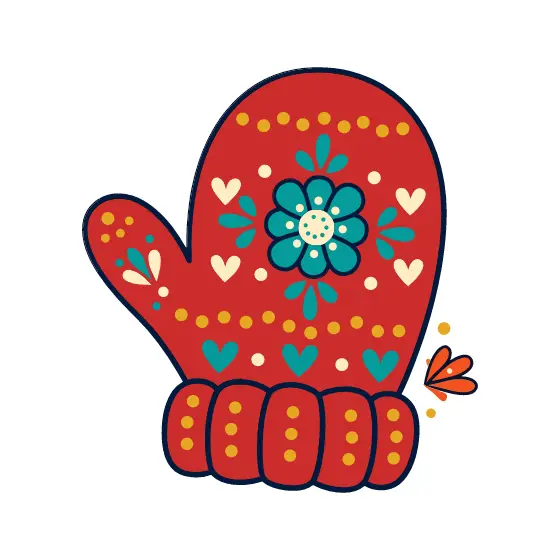 Red Mitten With Teal Flower