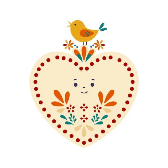 Cream Heart With Bird And Open Petals