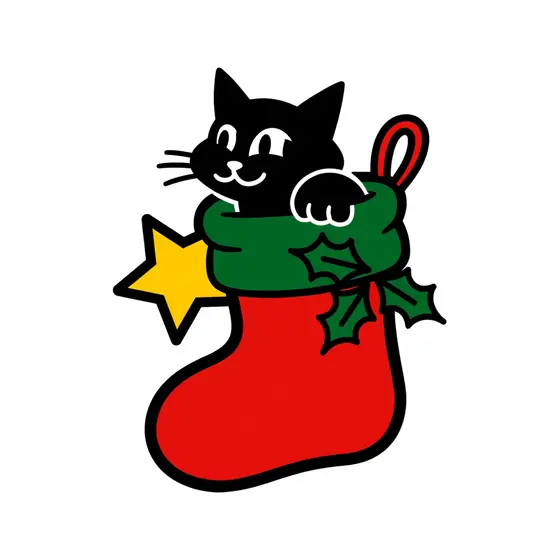 Black Cat In Stocking With Holly