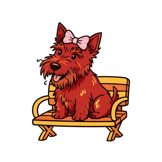 Red Terrier In Pink Bow On Bench