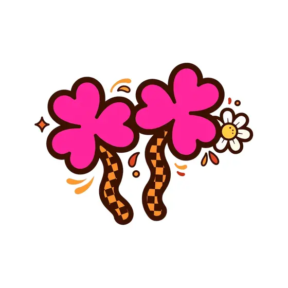 Pink Clover Pair With Checkerboard Stems