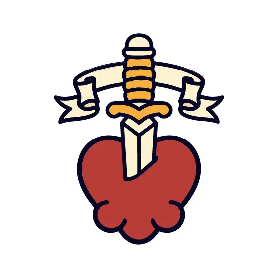 Dagger Piercing Heart With Ribbon