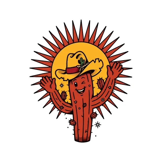 Waving Red Cactus With Cowboy Hat