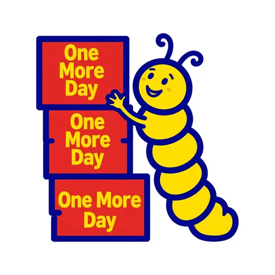 Caterpillar Beside Stacked One More Day Blocks