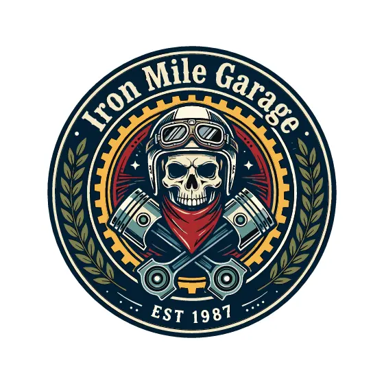 Skull Motorcycle Rider Pistons Garage Emblem