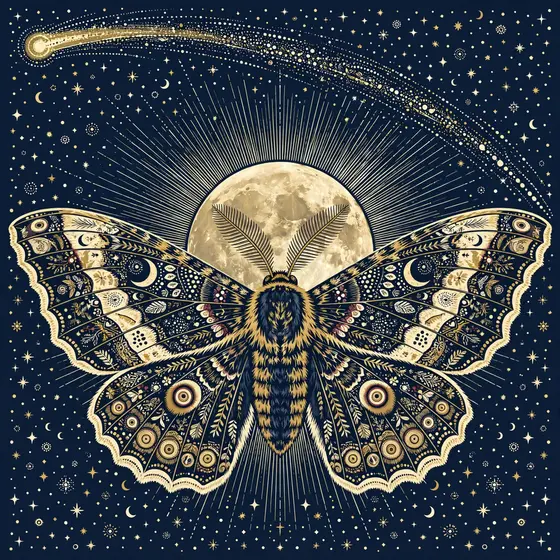 Golden Moth Over Full Moon