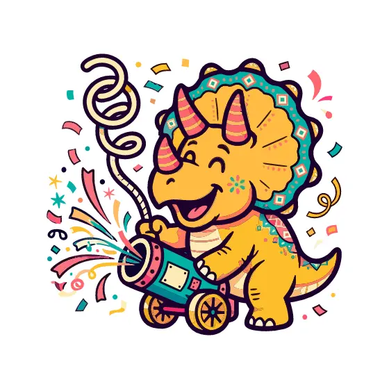 Yellow Triceratops Pulling Teal Cannon