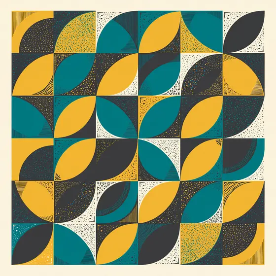 Mustard Teal Charcoal Quarter-Circle Checkerboard Tile