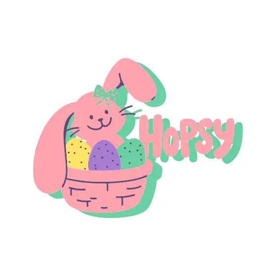Pink Bunny in Egg Basket With Hopsy Lettering