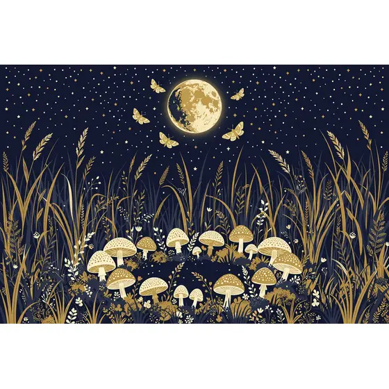 Night Meadow with Golden Mushroom Ring