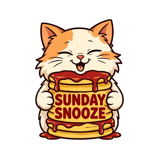 Orange Cat Hugging Syrup Pancakes