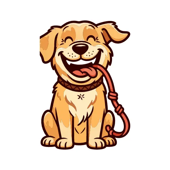 Tongue-Out Dog Holding Red Leash